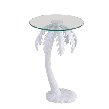 Vince 24.75" Mid-Century Vintage Glass Top Metal Palm Tree End Table - JONATHAN Y